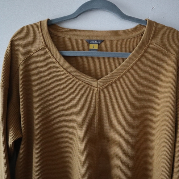 Eddie Bauer Longsleeve Waffle Knit Mustard Top - Picture 2 of 8